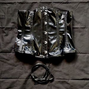 PVC Vinyl Black Shiny PU Leather Corset S